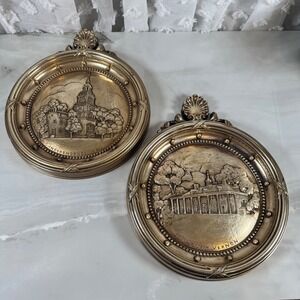 Set of 2 Syroco Wall Plaques Independence Hall Mount Vernon Midcentury